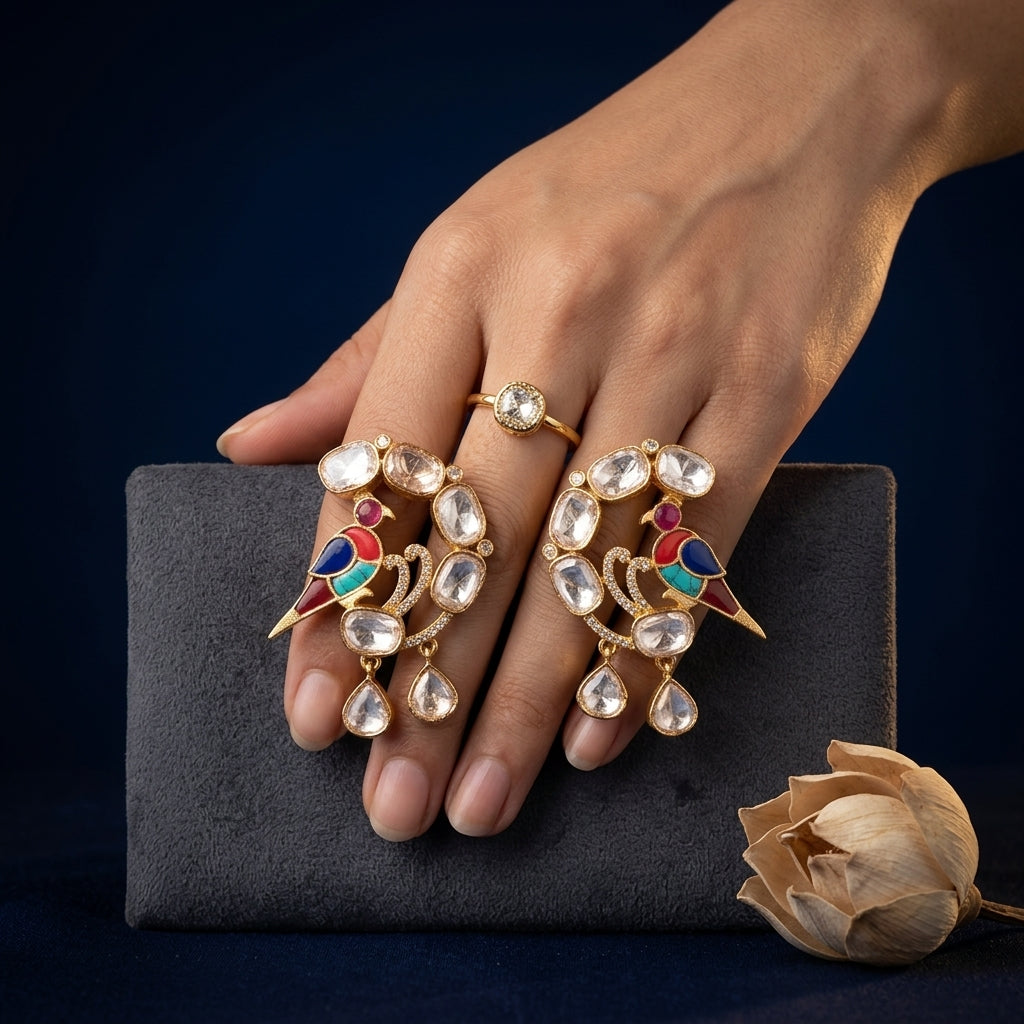 Multi Parrot Polki Earrings - Mannequin