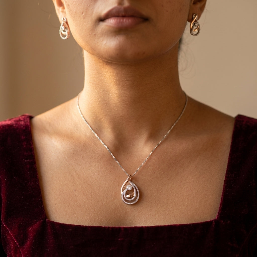 White Abstract Loop Pendant Set - Model