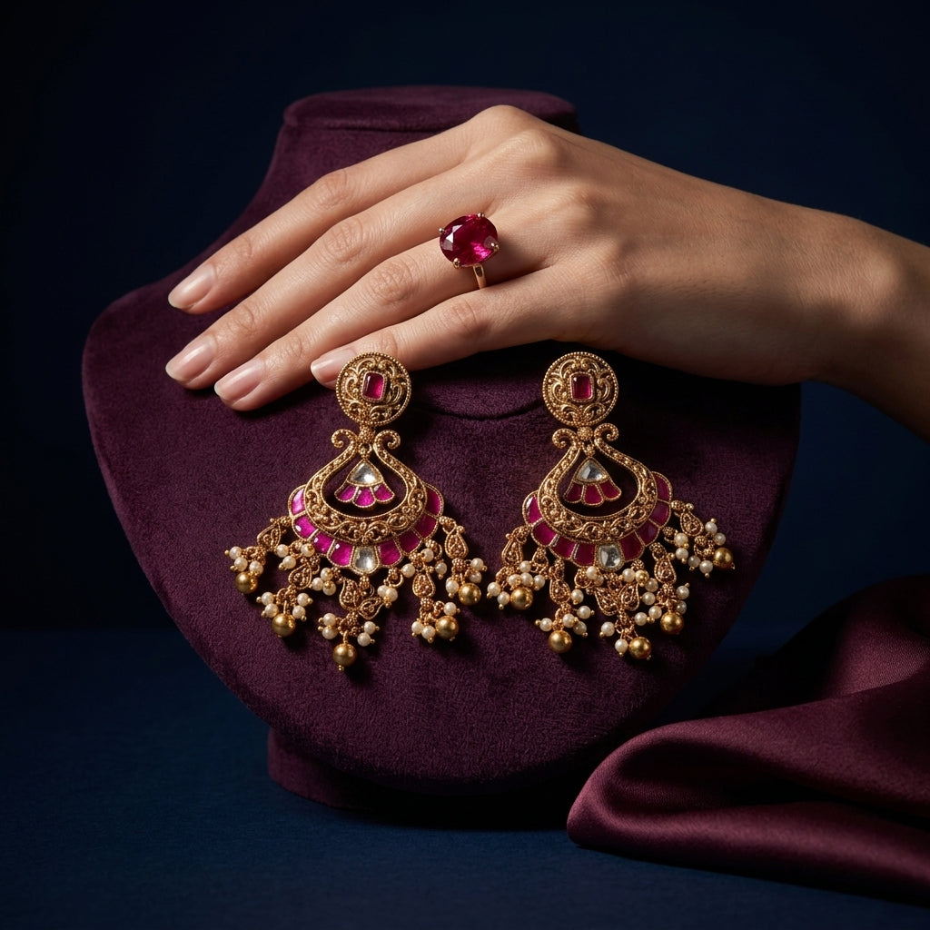 Ruby Ornate Drop Earrings - Mannequin