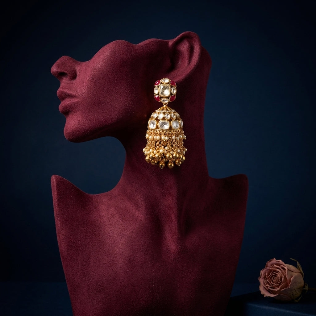 Ruby Red Traditional Dome Jhumka - Mannequin