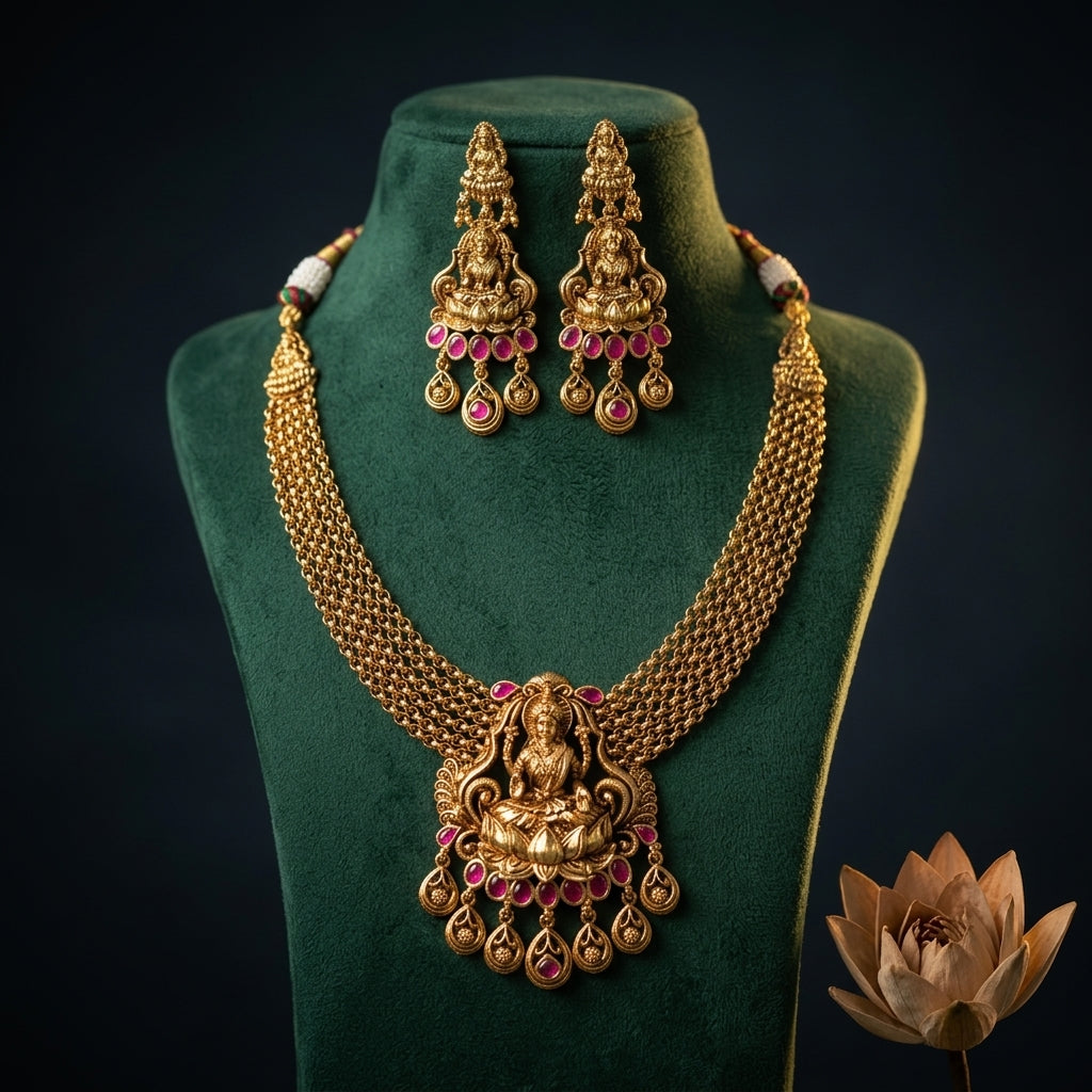 Ruby Temple Lotus Necklace Set - Mannequin