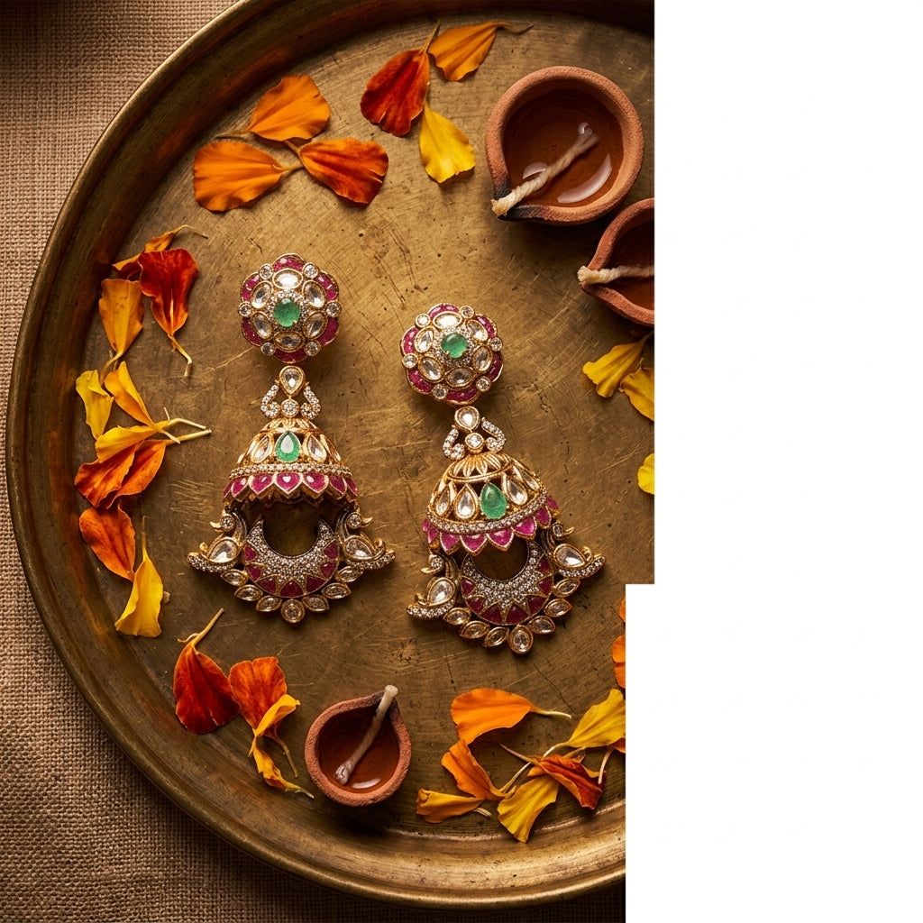 Multi Floral Jhumka Earrings - Tabletop