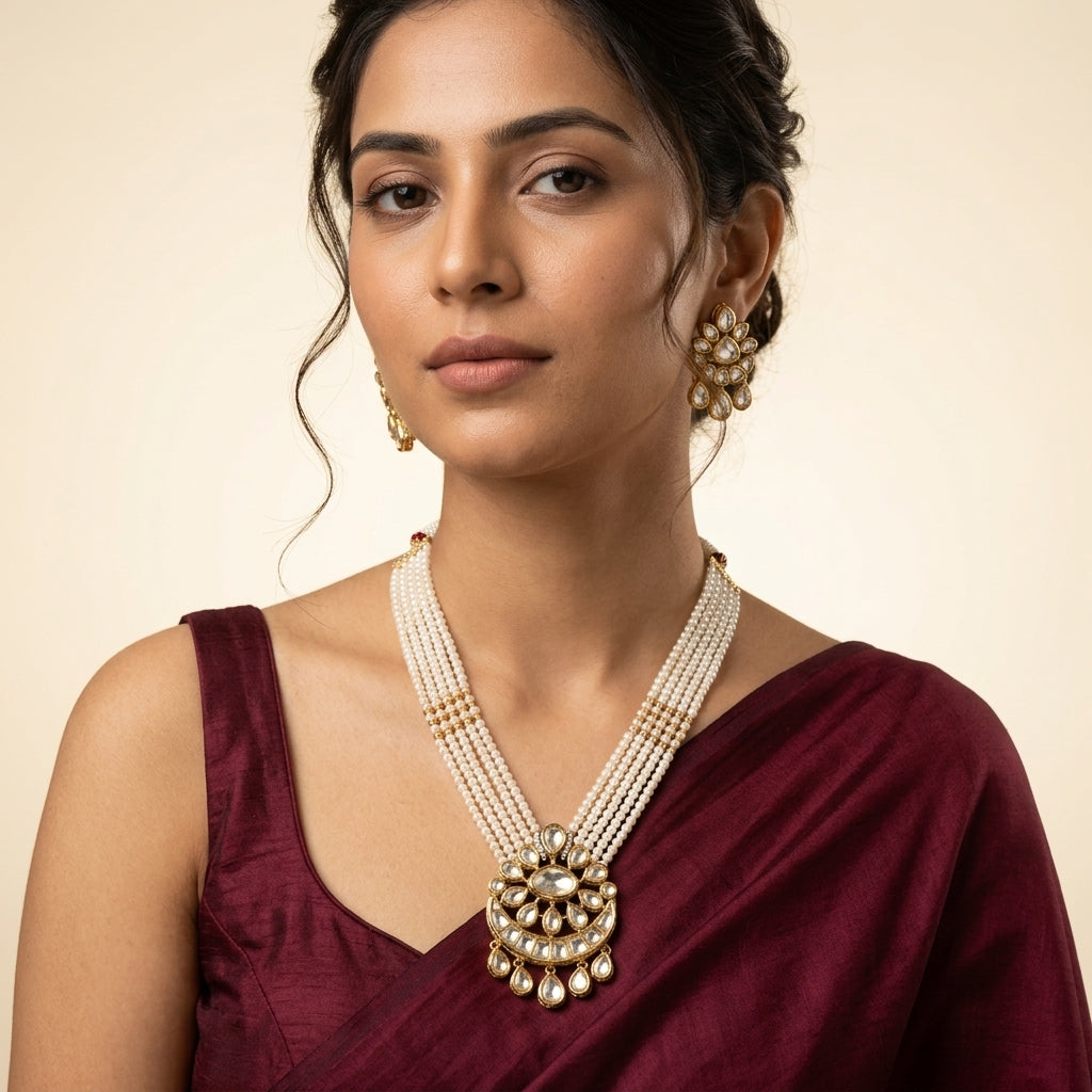 Pearl White Regal Necklace Set - Model