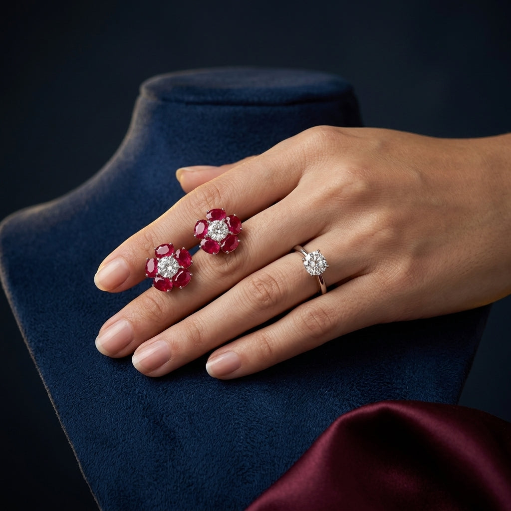 Red Floral Cluster Earrings - Mannequin