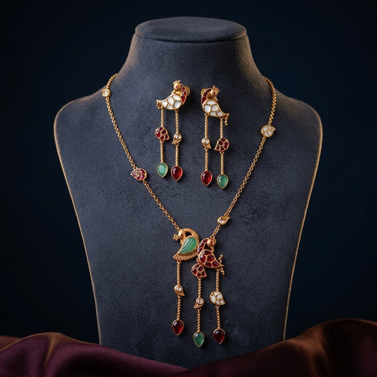 Multi Bird Meenakari Necklace Set - Mannequin