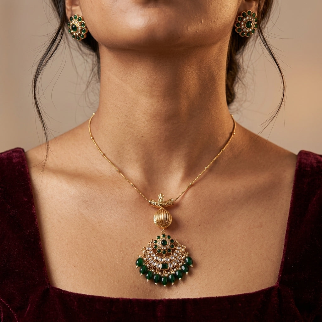 Multi Mughal Fan Necklace Set - Model