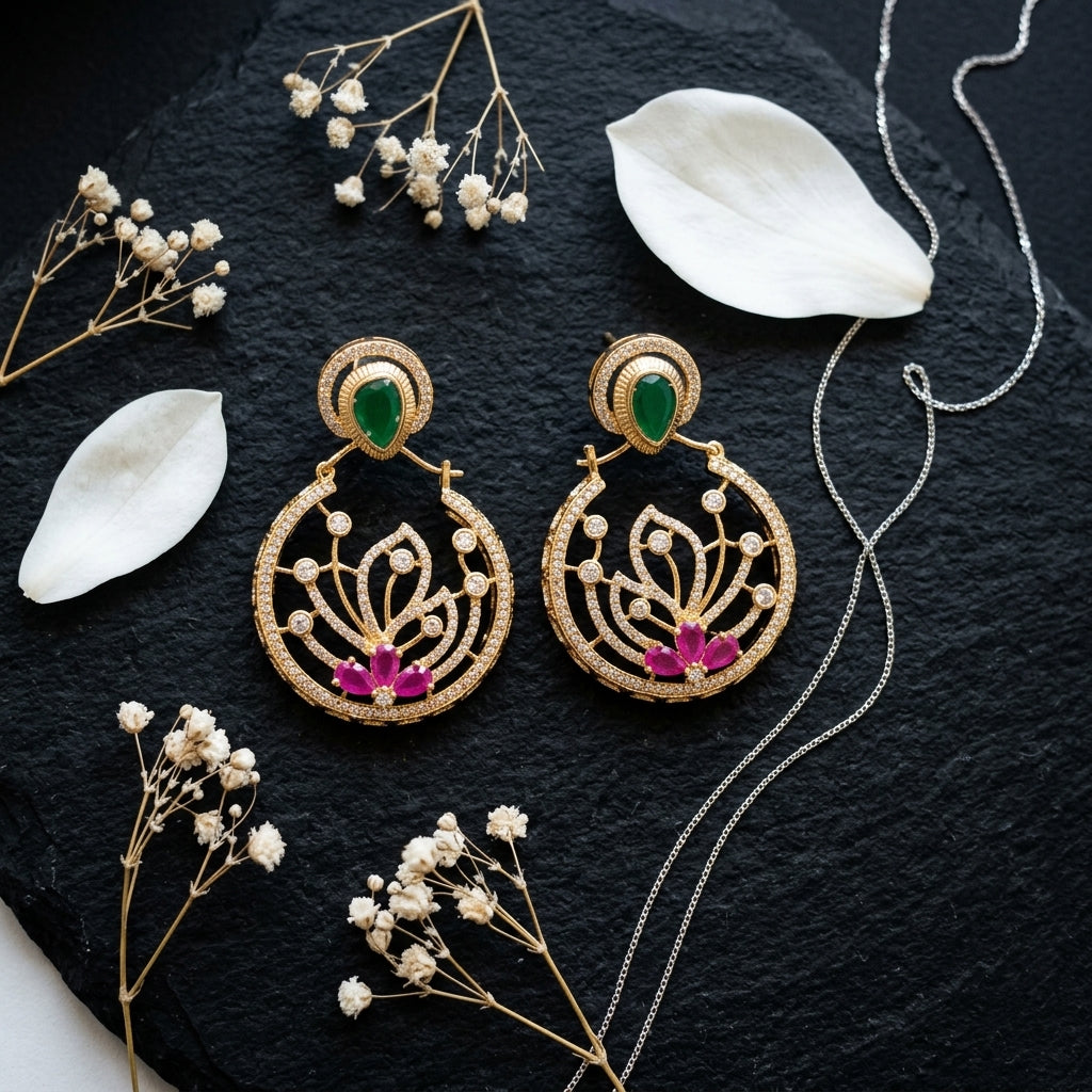 Multi Floral Scroll Earrings - Tabletop