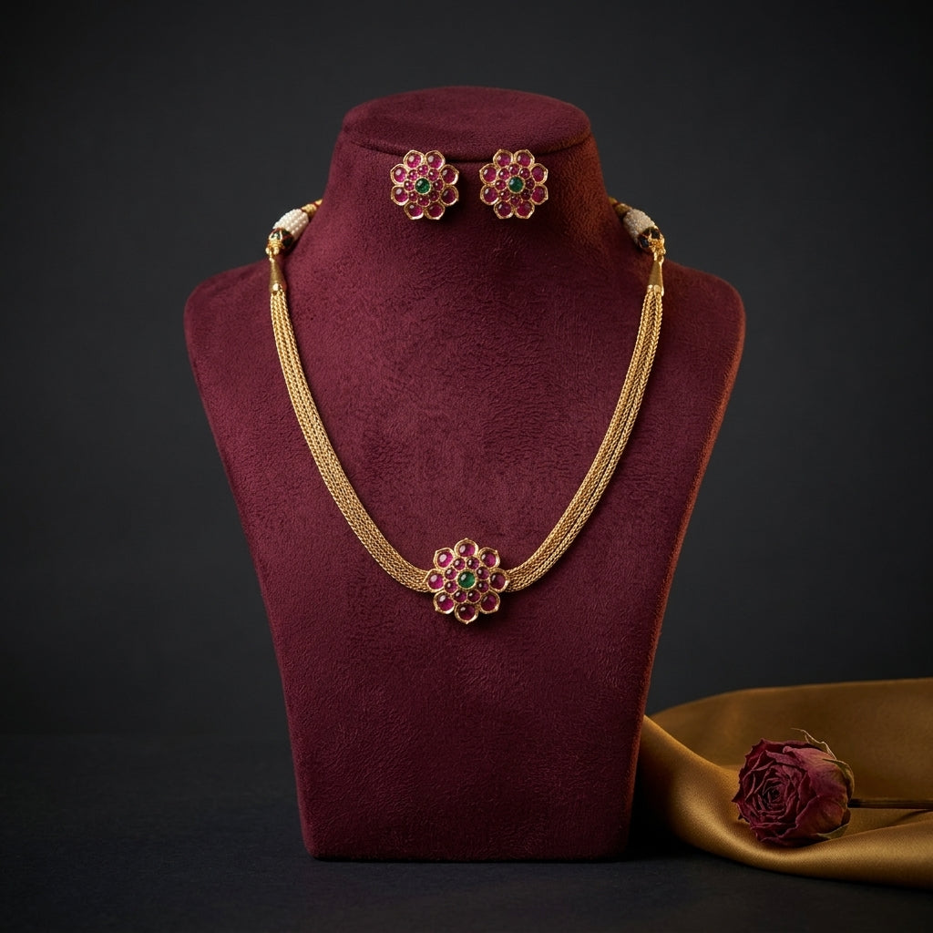 Red and Green Floral Necklace Set - Mannequin