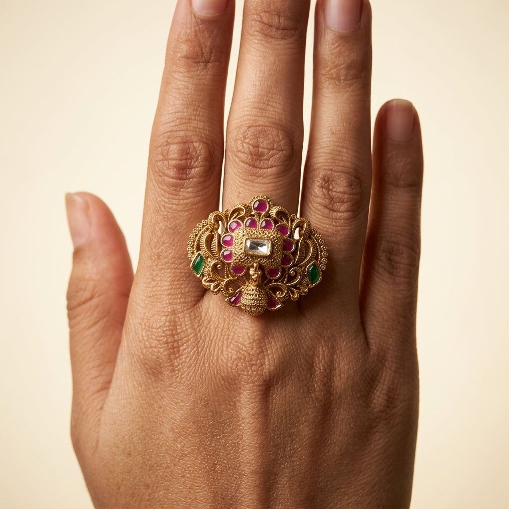Multi Floral Paisley Cluster Ring - Model