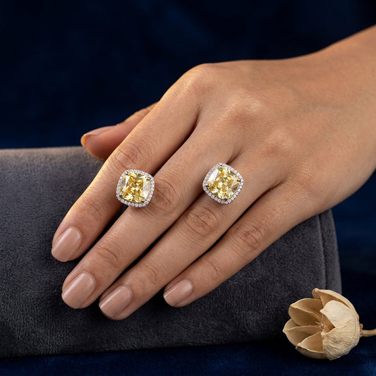 Yellow Cushion Cut Halo Earrings - Mannequin