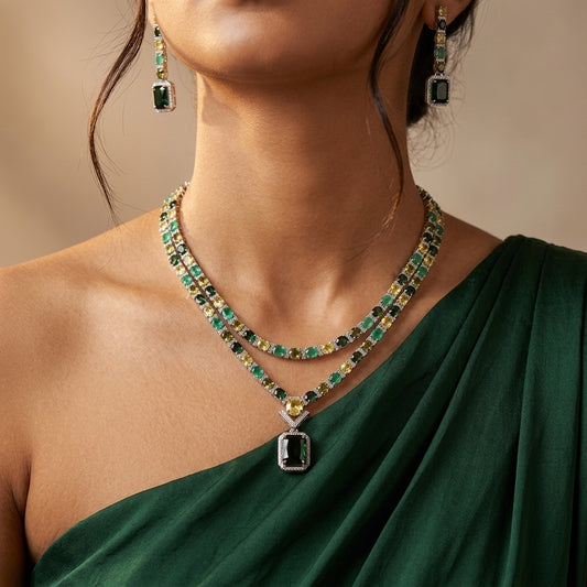 Multi Graduated Geometric Drop Necklace Set - Model