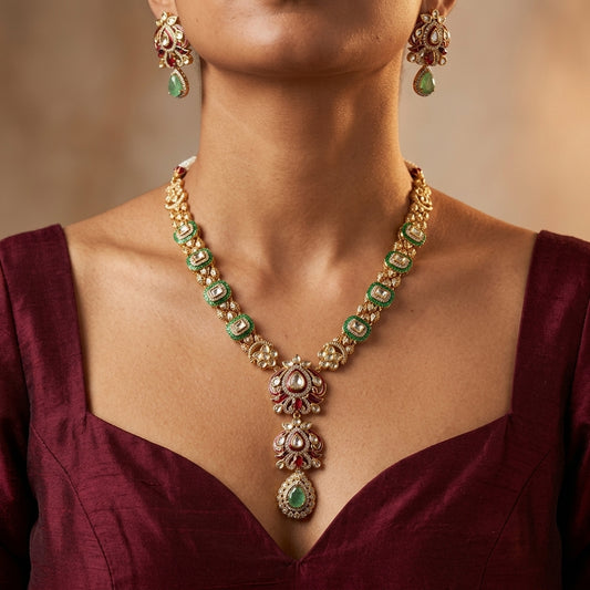 Multi Floral Enamel Necklace Set - Model