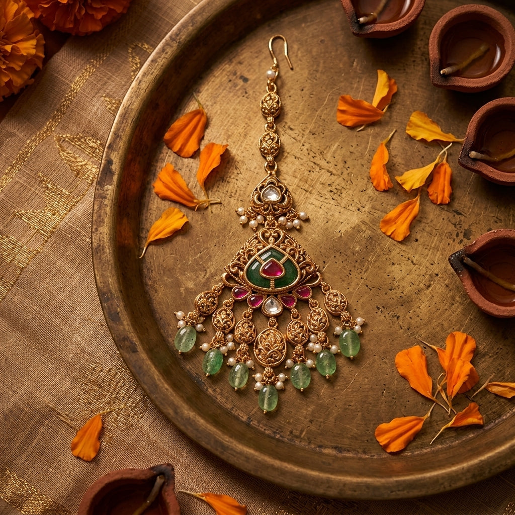 Multi Ornate Filigree Maang Tikka - Tabletop