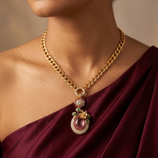 Multi Floral Oval Necklace Set - Model