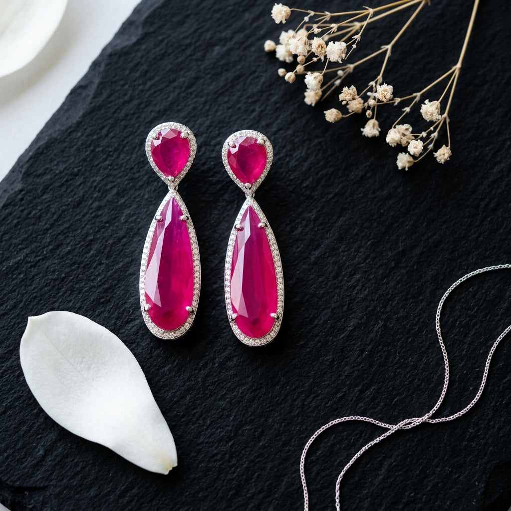 Ruby Red Floral Earrings - Tabletop