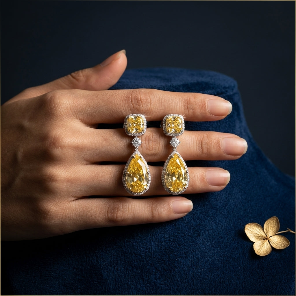 Yellow Cushion Pear Drop Earrings - Mannequin