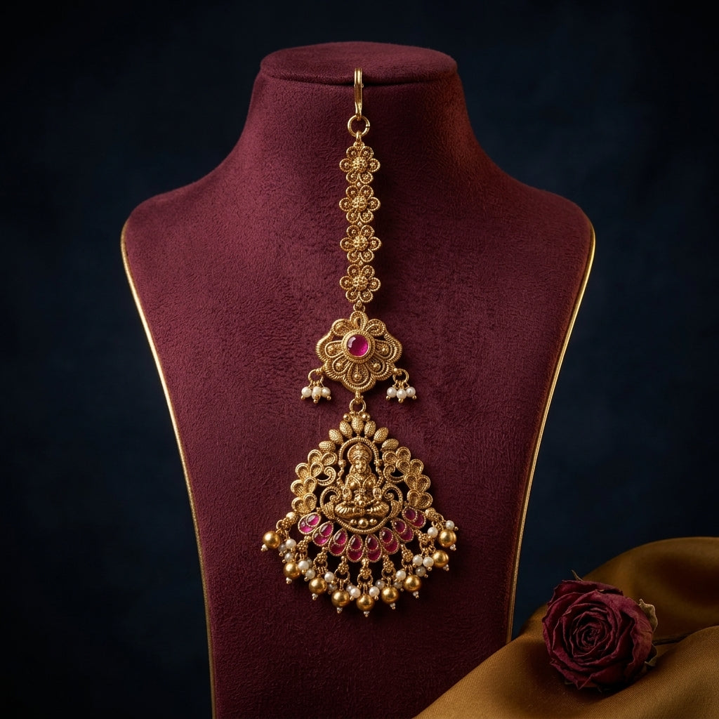 Ruby Temple Floral Maang Tikka - Mannequin
