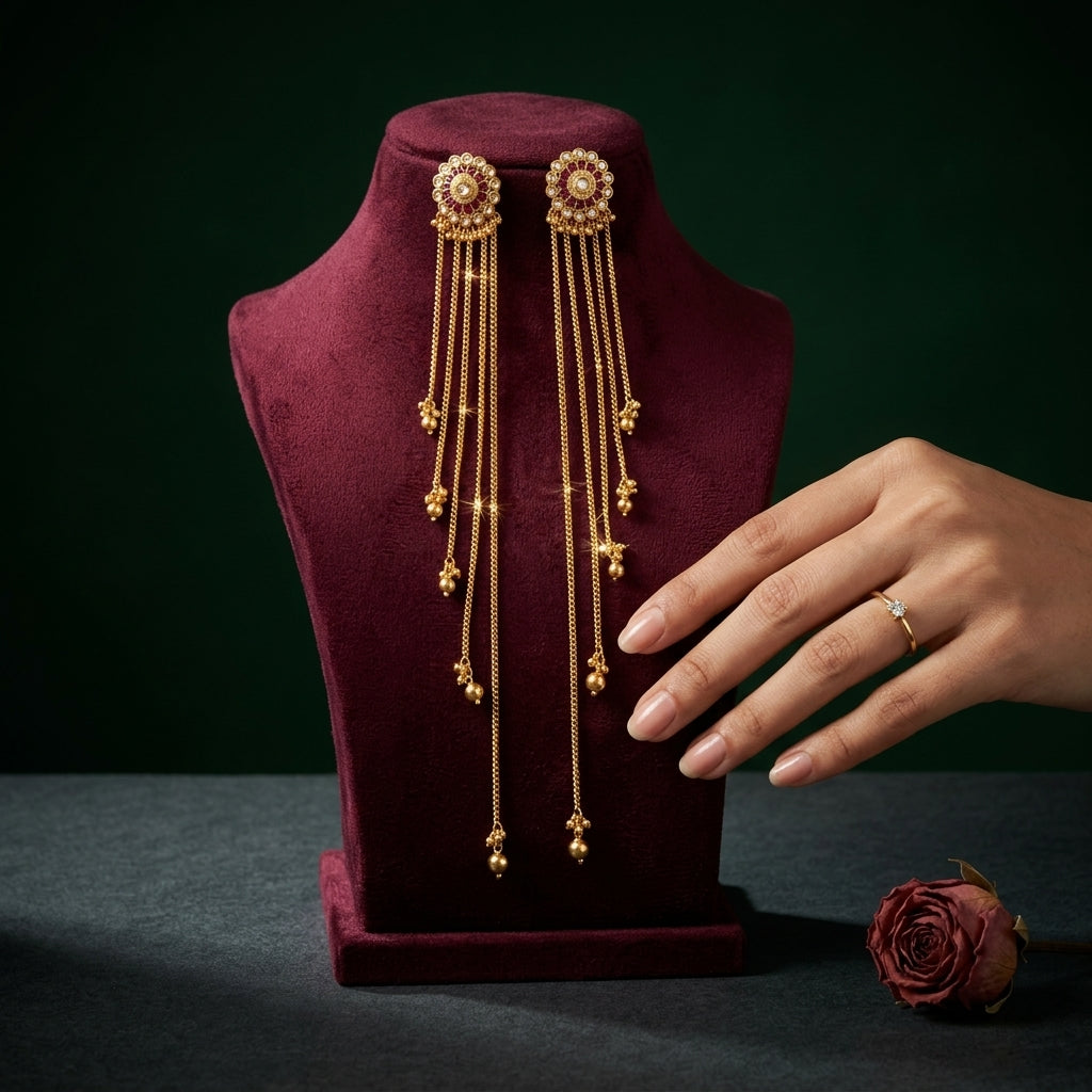 Ruby Red Heritage Kundan Earrings - Mannequin