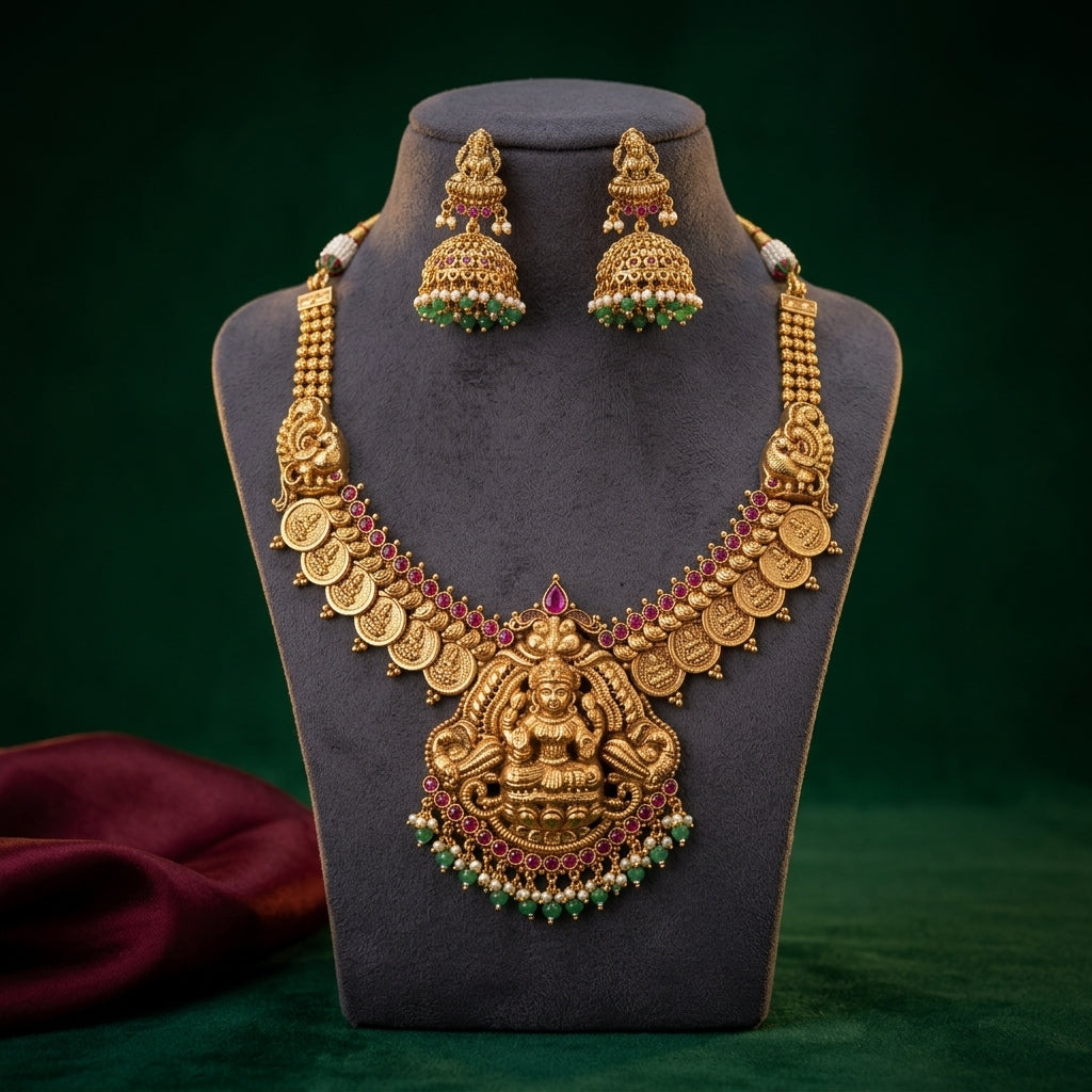 Red Temple Kasu Necklace Set - Mannequin