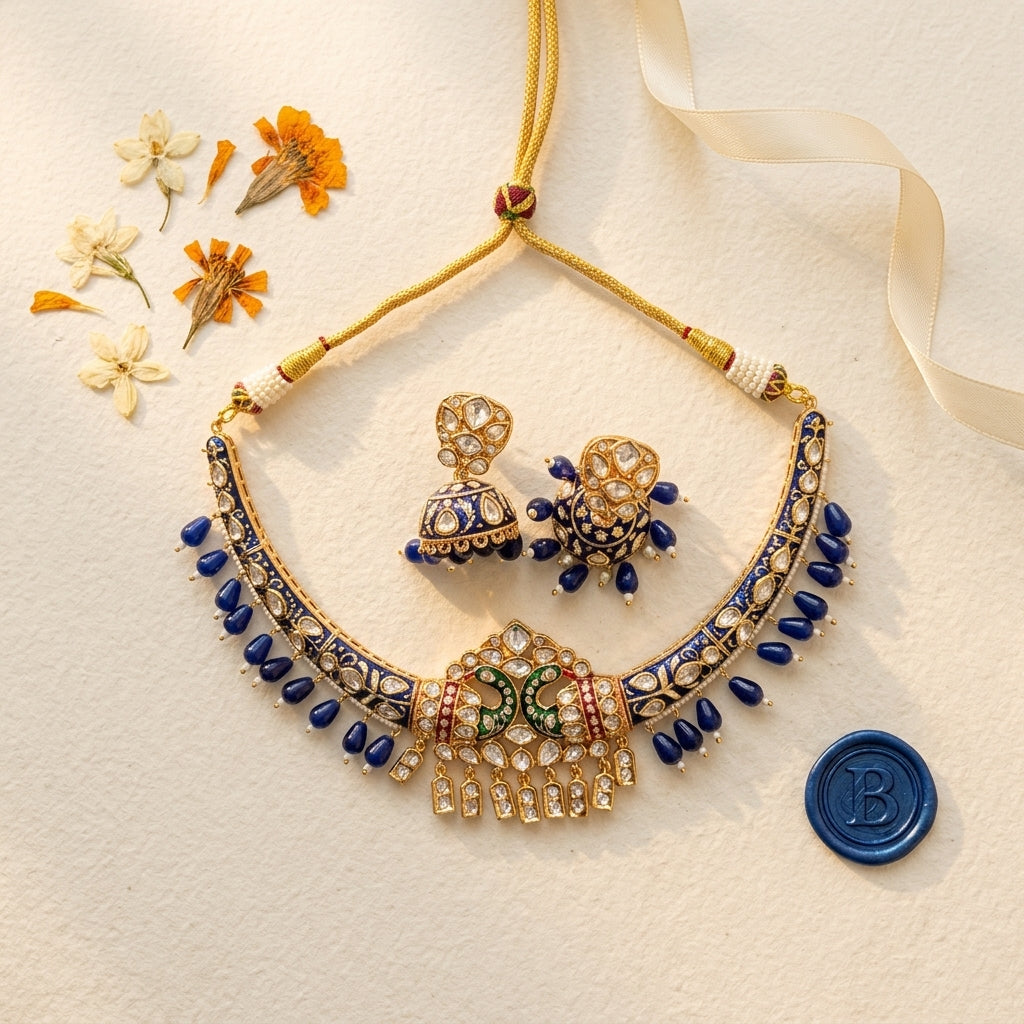 Gold Kundan Necklace Set - Tabletop