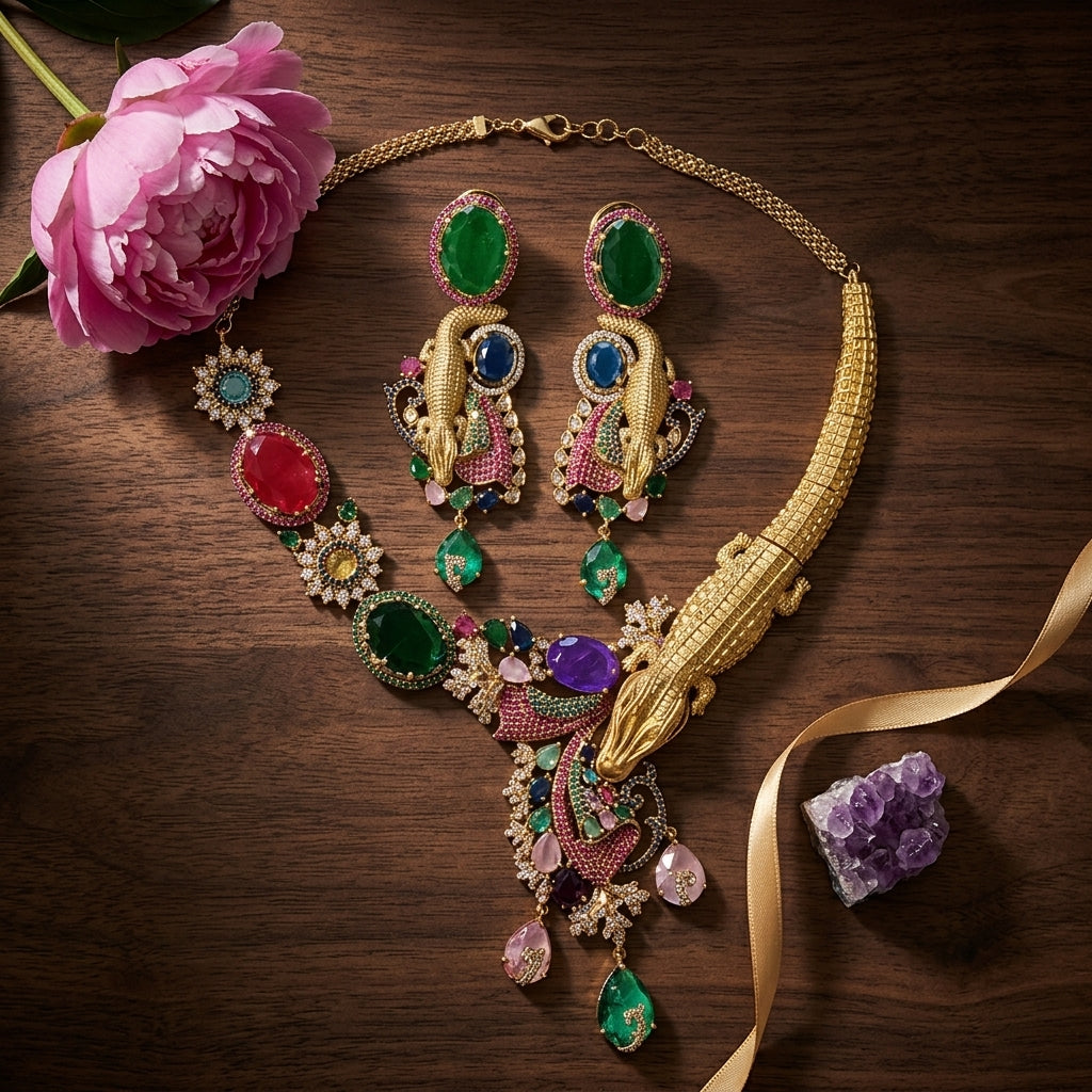 Multi Crocodile Motif Necklace Set - Tabletop