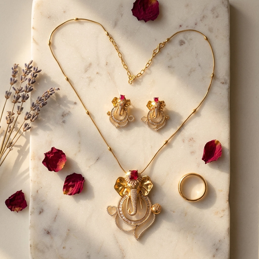 Red Ganesha Elephant Necklace Set - Tabletop