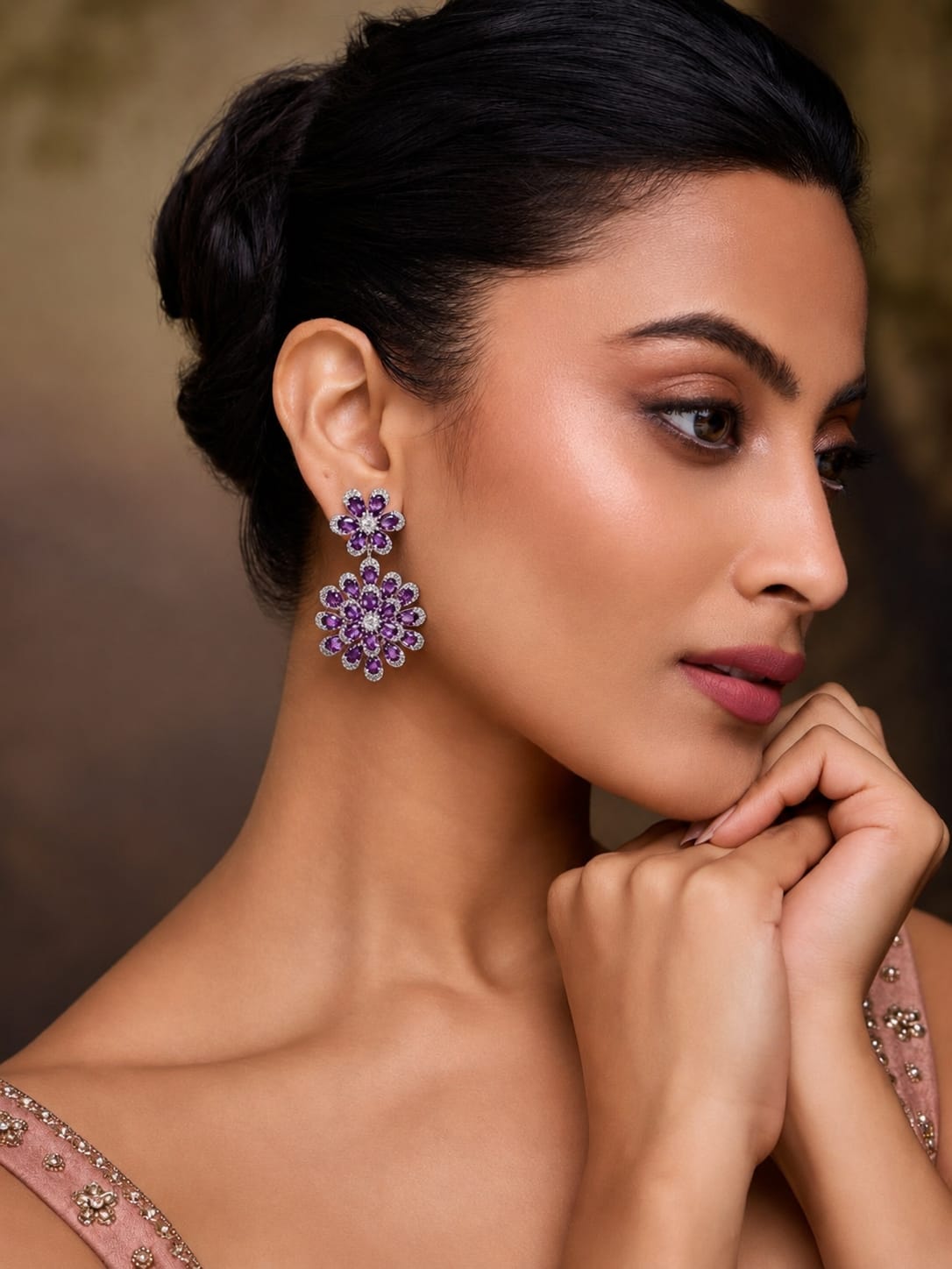 Purple Art Deco Inspired Earrings - Model