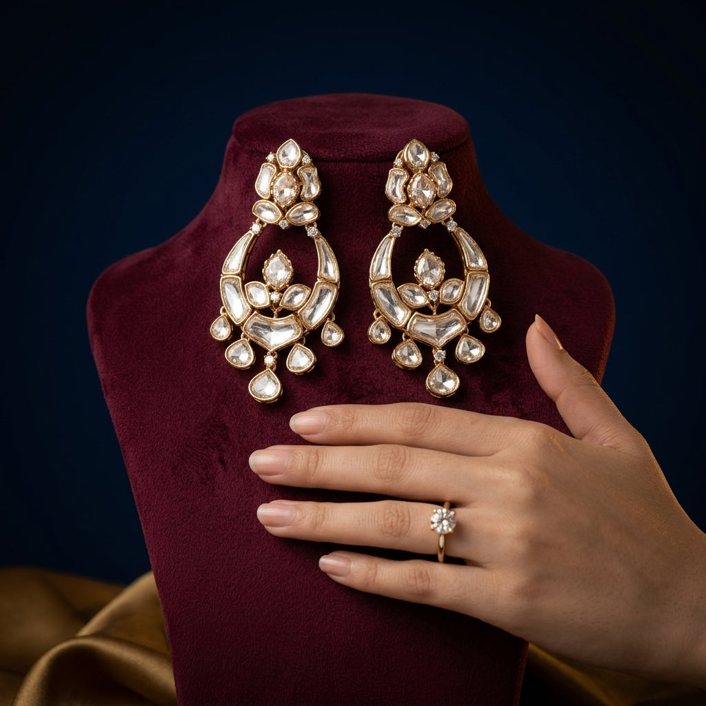Clear Polki Cluster Drop Earrings - Mannequin