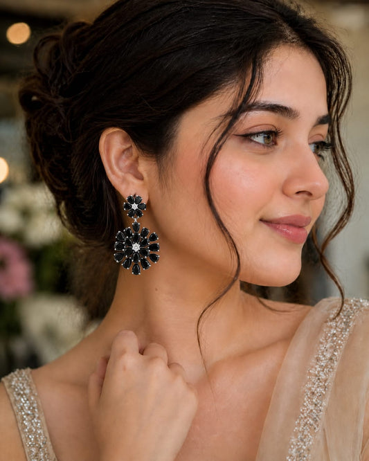 Black Floral Earrings - Model