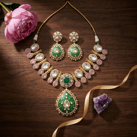 Multi Enamel Teardrop Necklace Set - Tabletop
