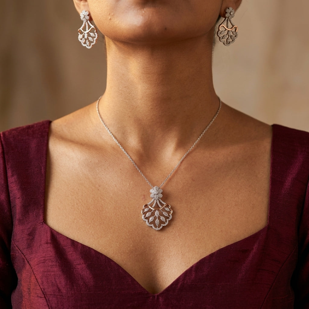 White Bow Cluster Pendant Set - Model