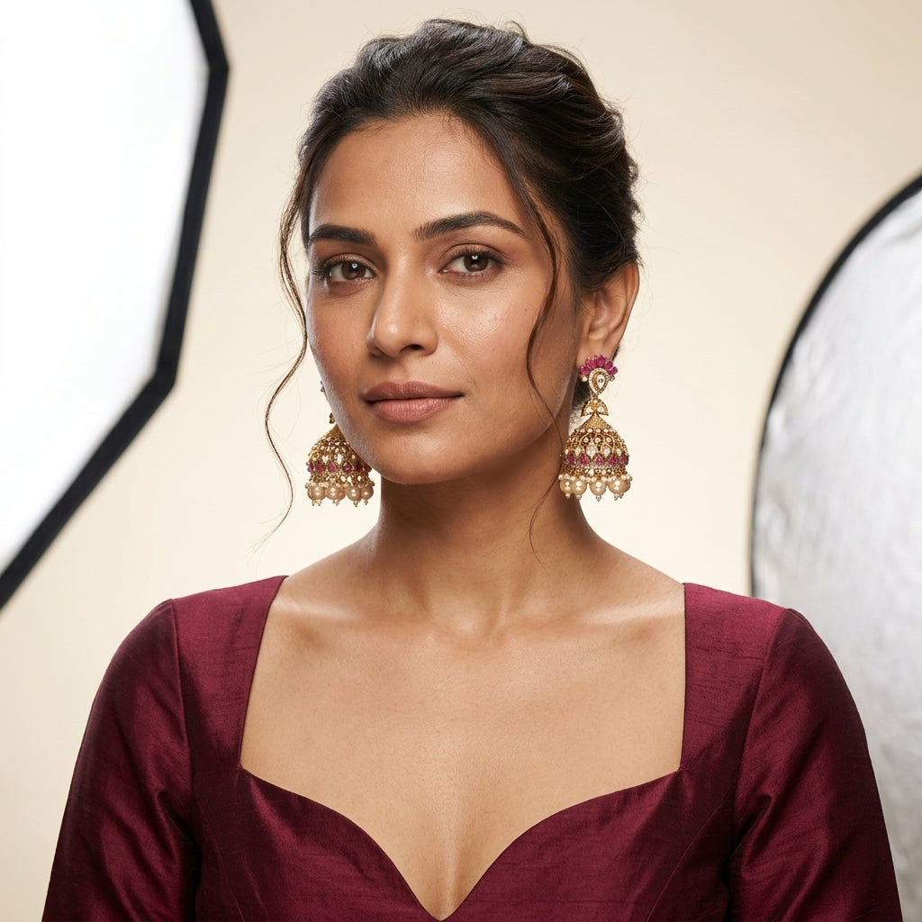 Gold Kundan Jhumka - Model