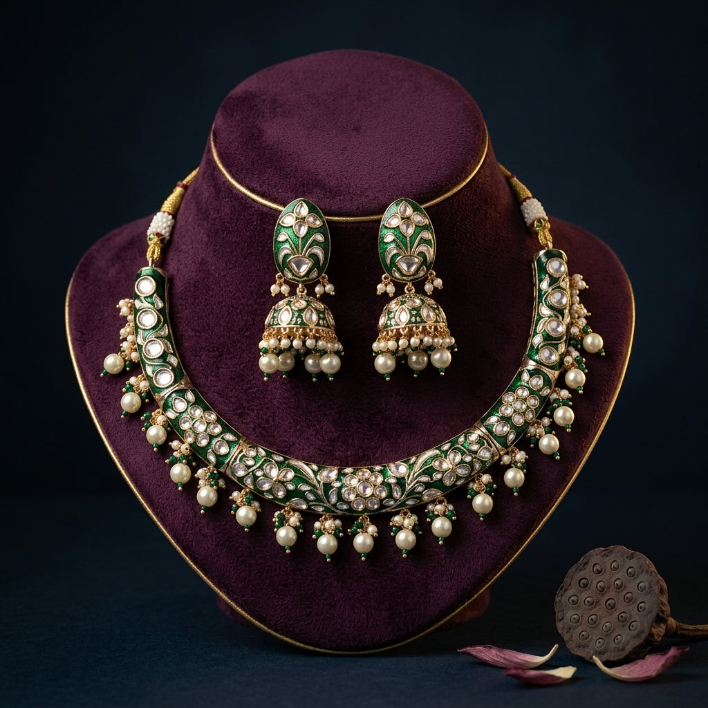 Gold Kundan Necklace Set - Mannequin
