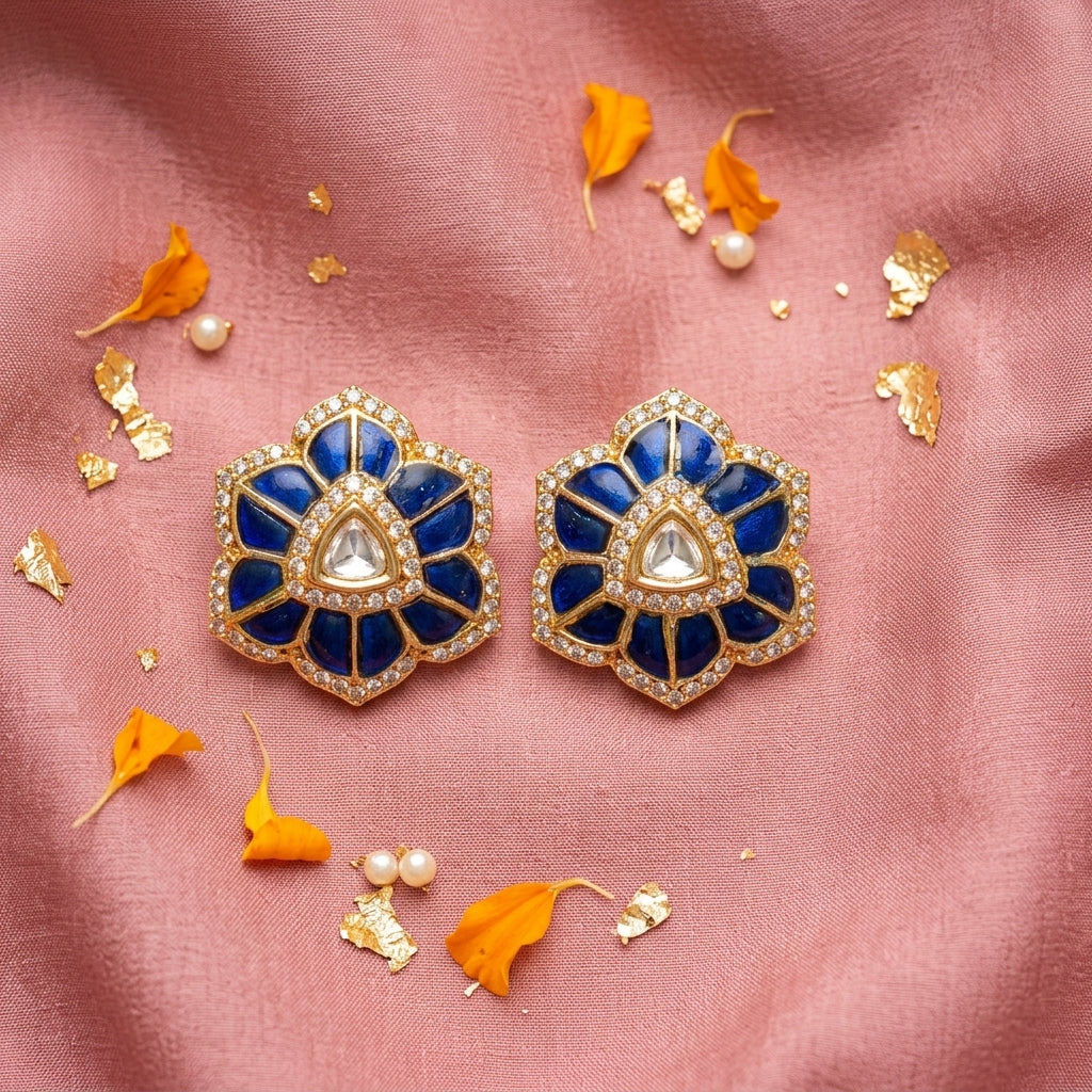 Blue Floral Petal Earrings - Tabletop