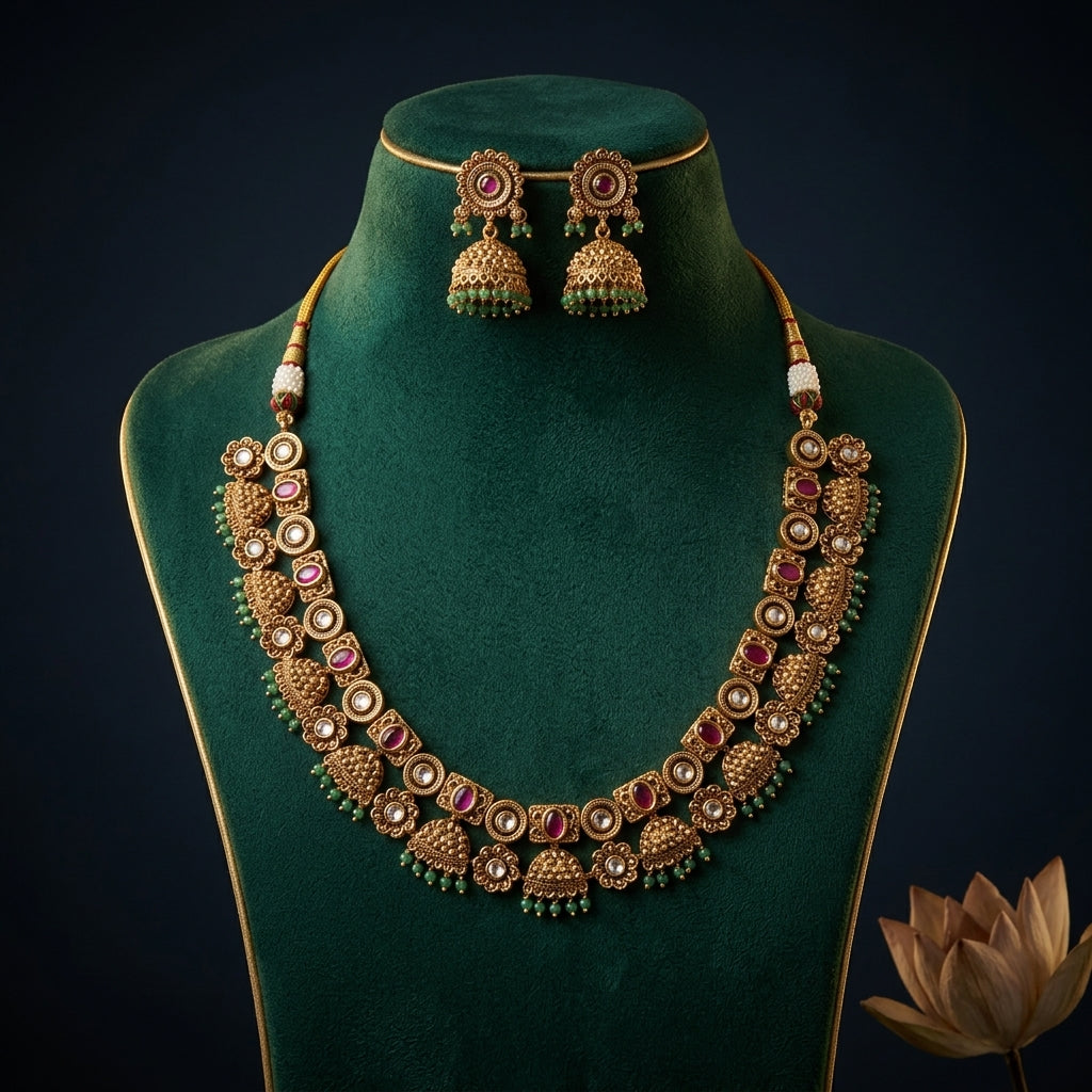 Multi Antique Floral Necklace Set - Mannequin