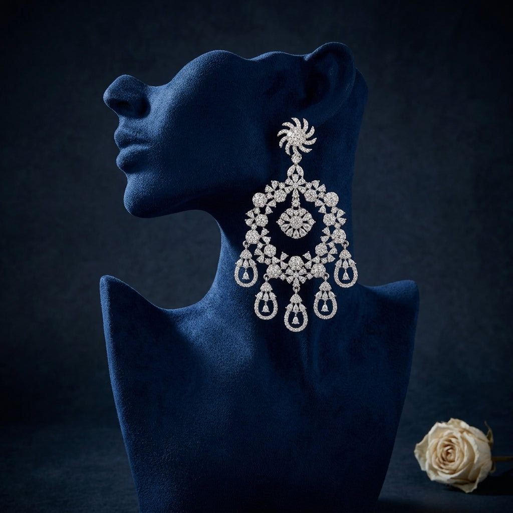 White Intricate Floral Chandbali Earrings - Mannequin