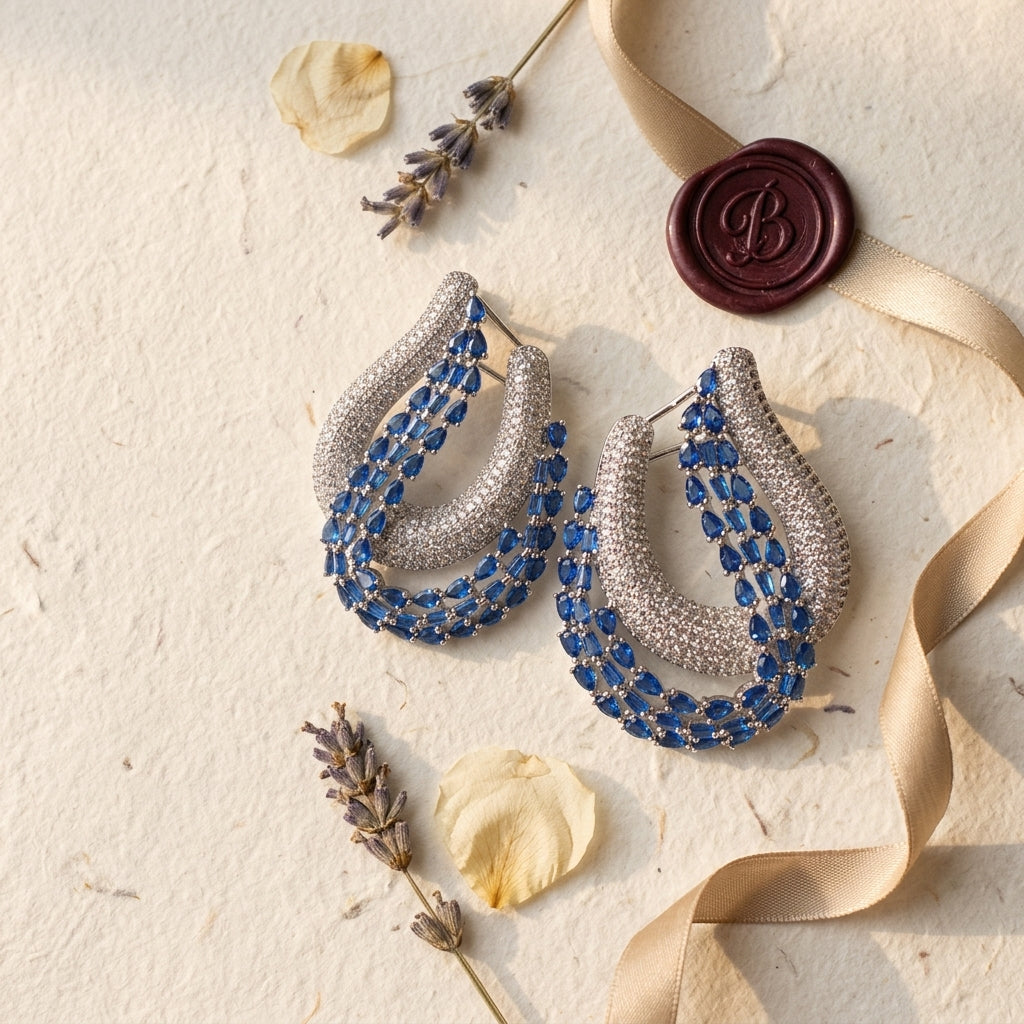 Blue Layered Curved Earrings - Tabletop