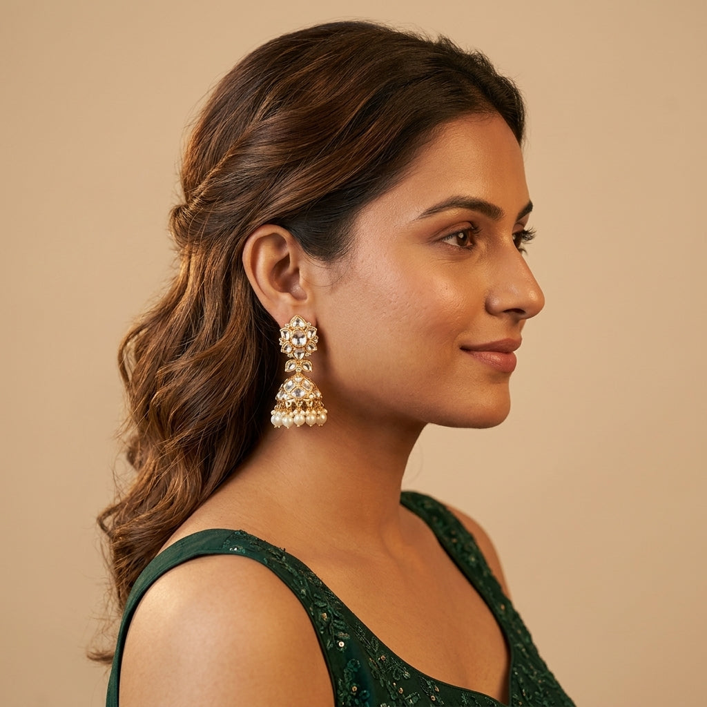 White Floral Cluster Earrings - Model
