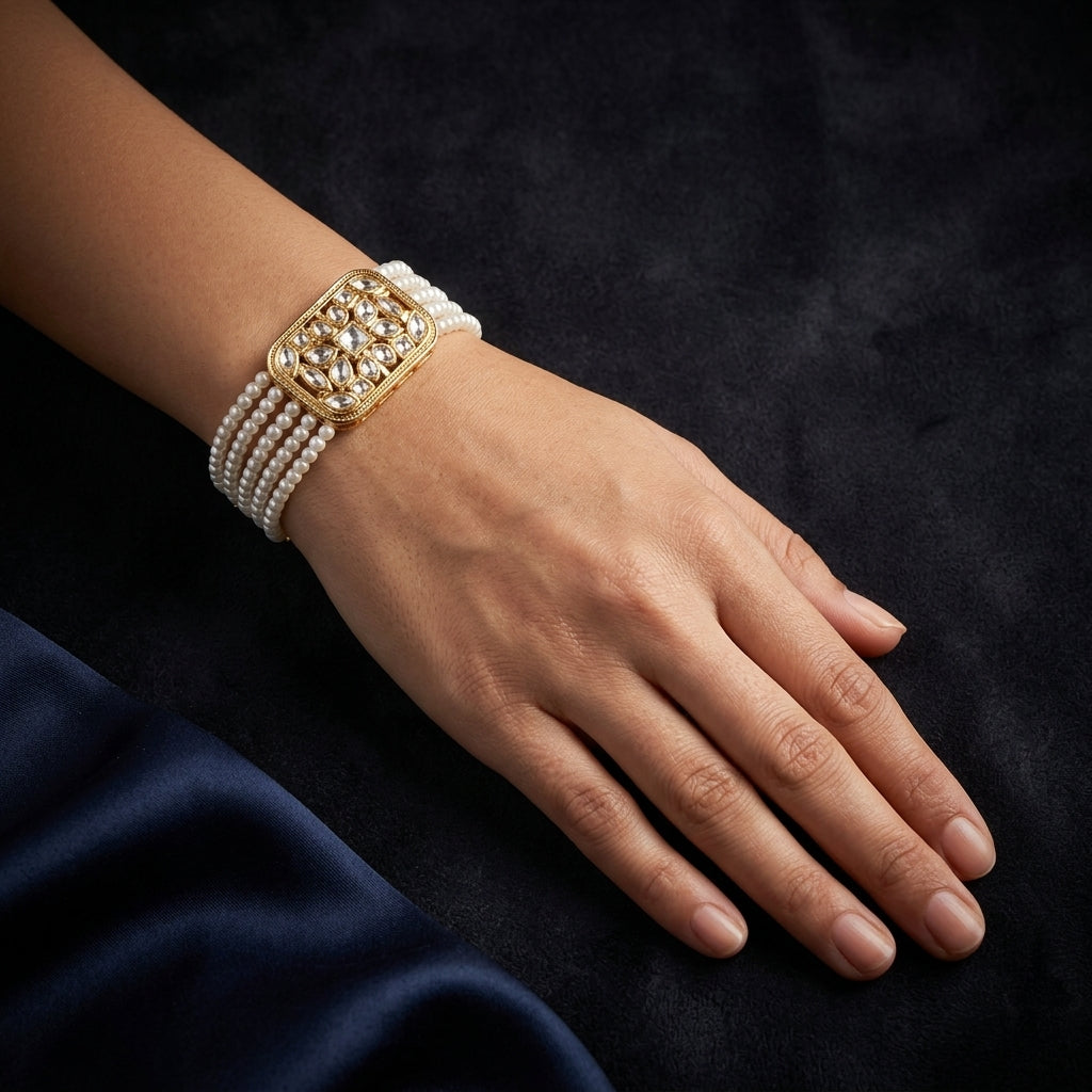 White Kundan Cluster Bracelet - Mannequin