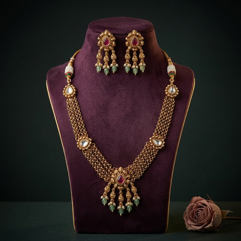 Ruby Floral Teardrop Necklace Set - Mannequin