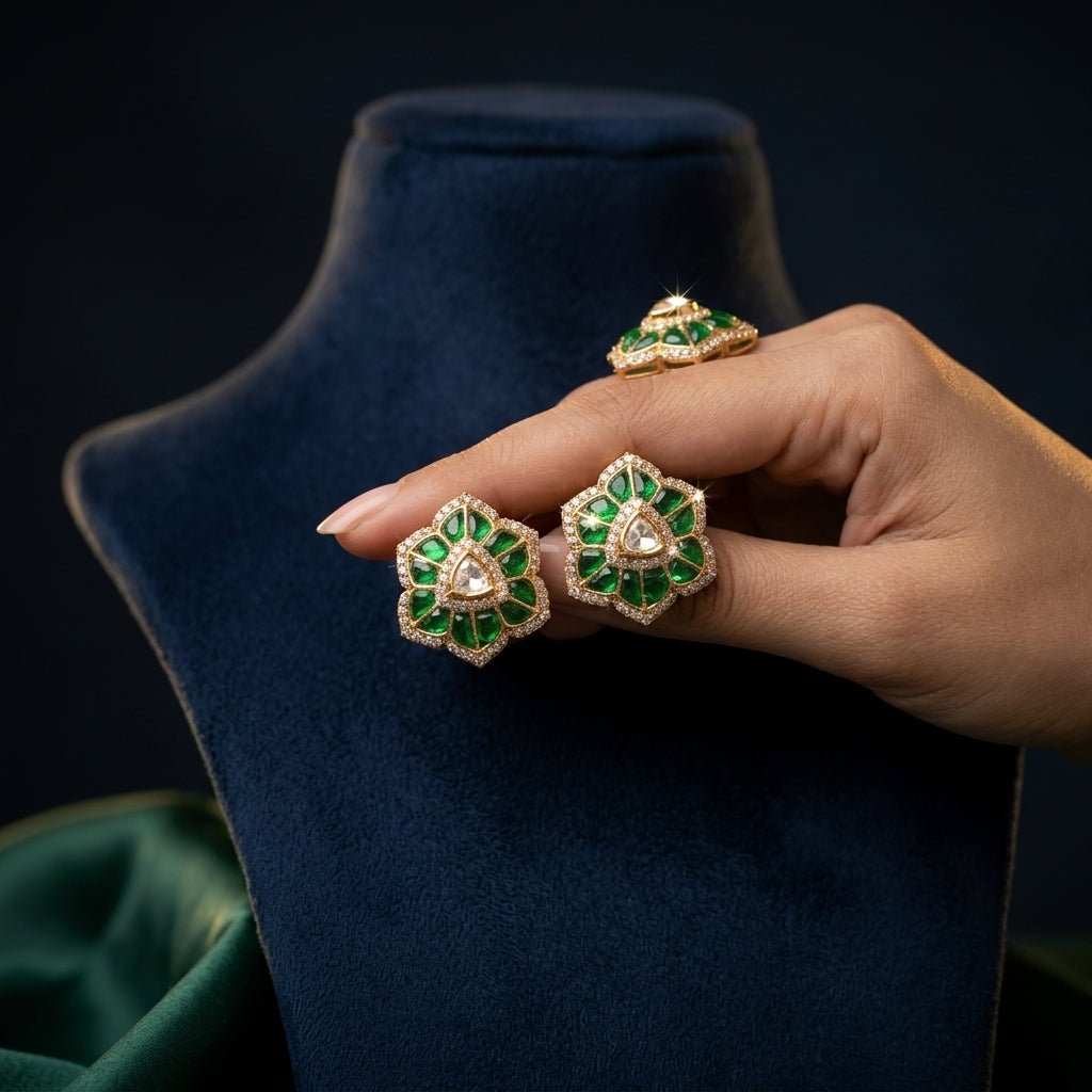 Green Floral Cluster Earrings - Mannequin