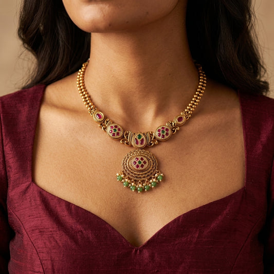 Multi Floral Cluster Necklace Set - Model