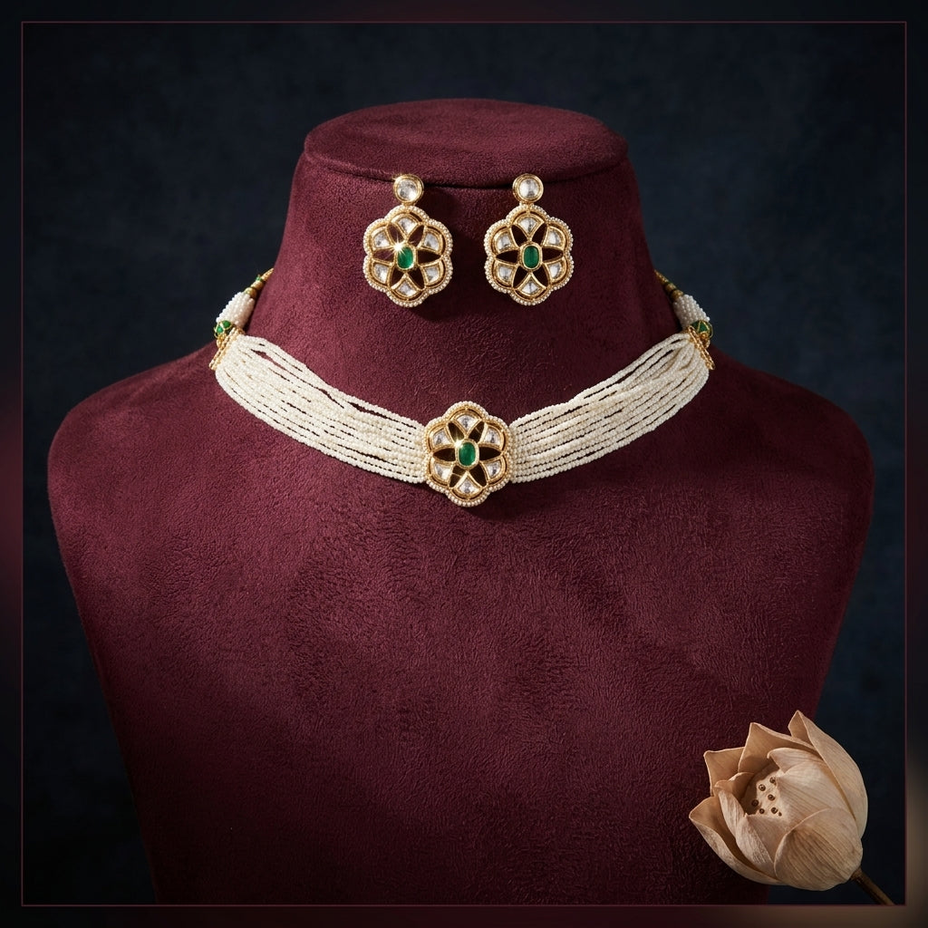 Green Kundan Floral Choker Set - Mannequin