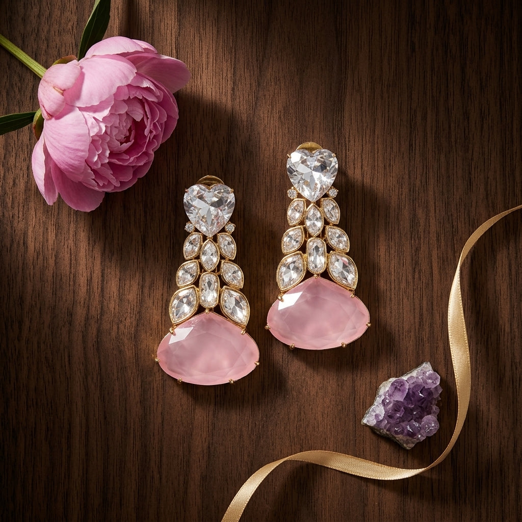 Pink Cascading Stone Drop Earrings - Tabletop