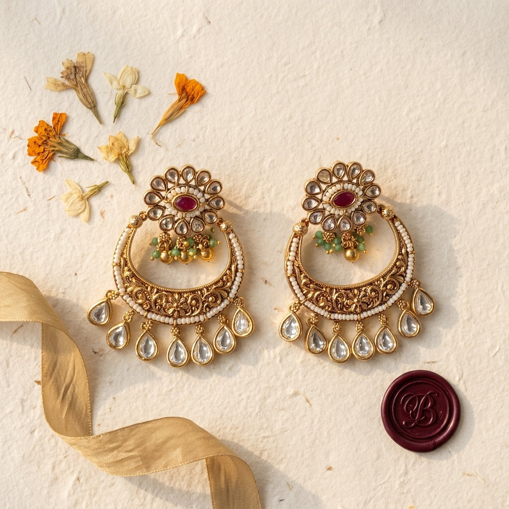 Multi Floral Chandbali Earrings - Tabletop