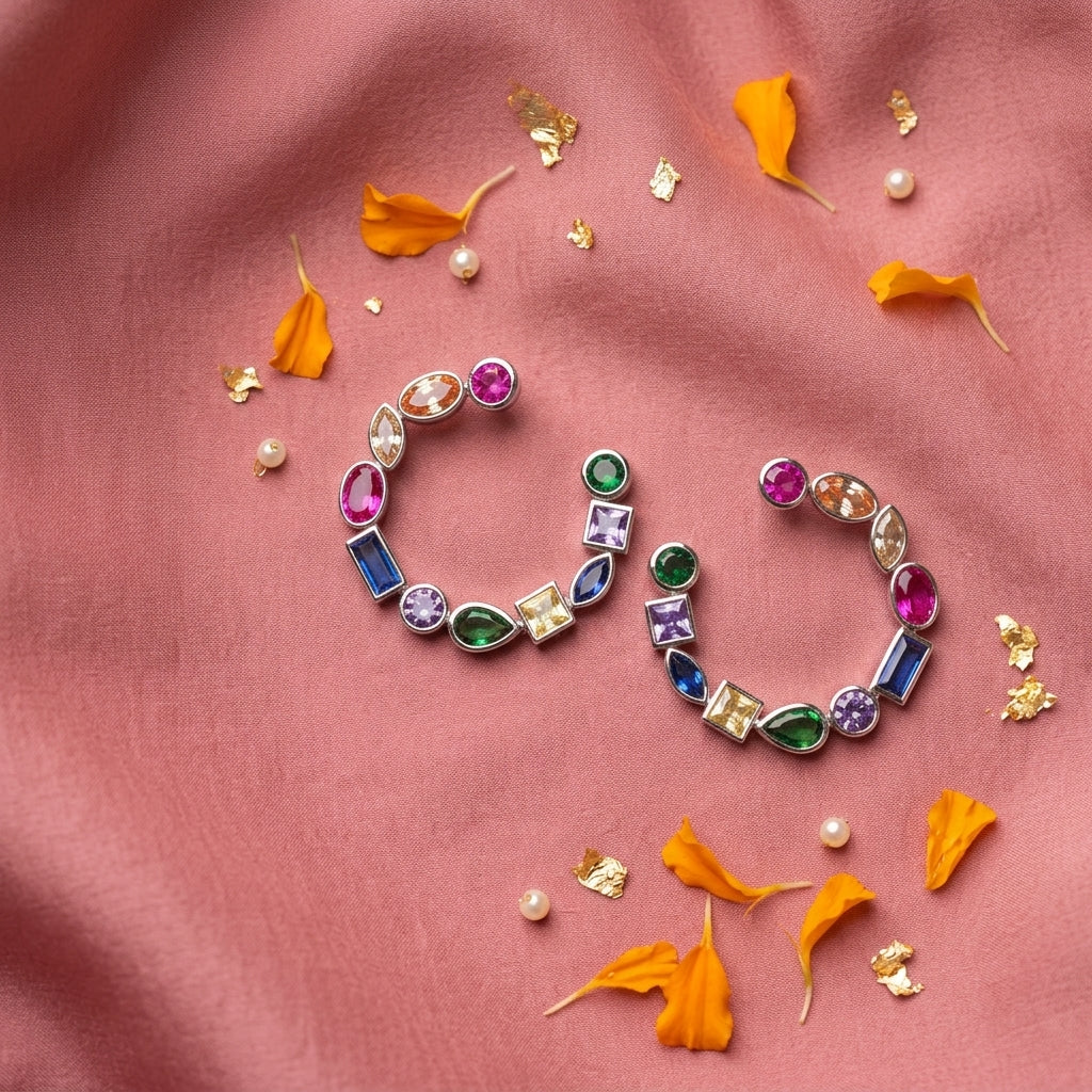 Multi Mixed Cut Geometric Half Hoop Earrings - Tabletop