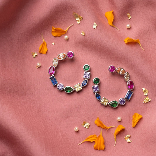 Multi Mixed Cut Geometric Half Hoop Earrings - Tabletop