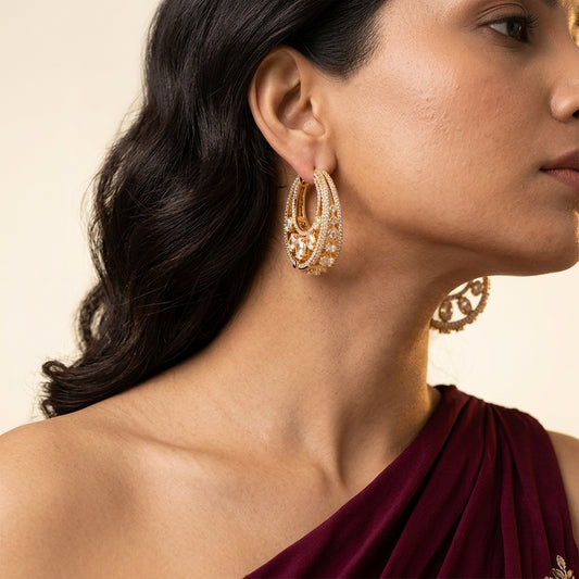 White Layered Crescent Earrings - Model