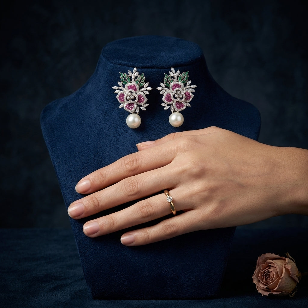 Ruby Green Floral Earrings - Mannequin