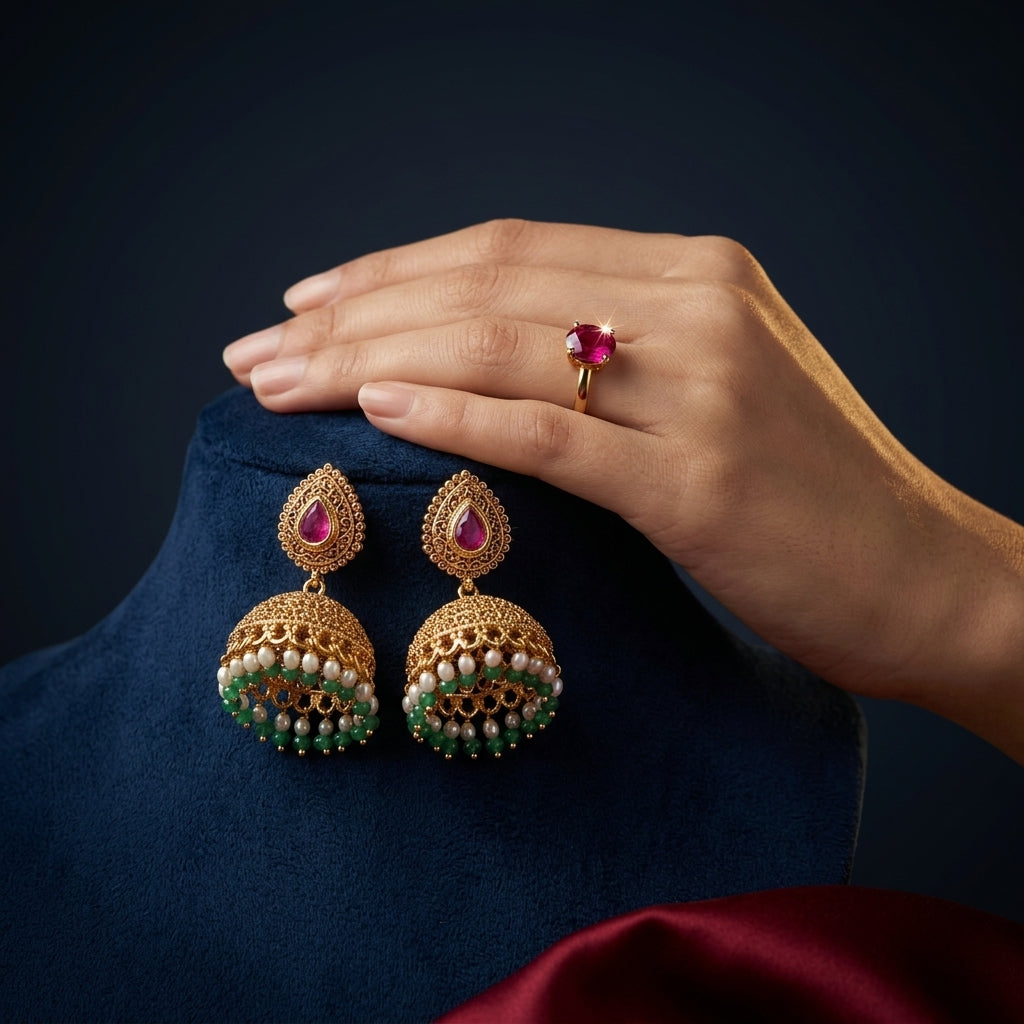 Multi Filigree Jhumka Pair - Mannequin